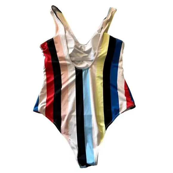 Colorful Stripes Backless One Piece Swimsuit BathingSuit Women Size Large - Picture 6 of 6